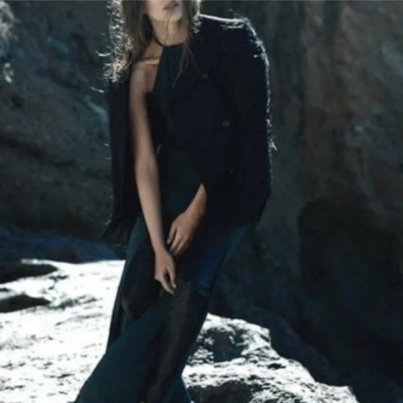 Stone Cold Fox Onyx Maxi Slit Halter Dress Gown in Emerald Size 0 - Picture 14 of 15